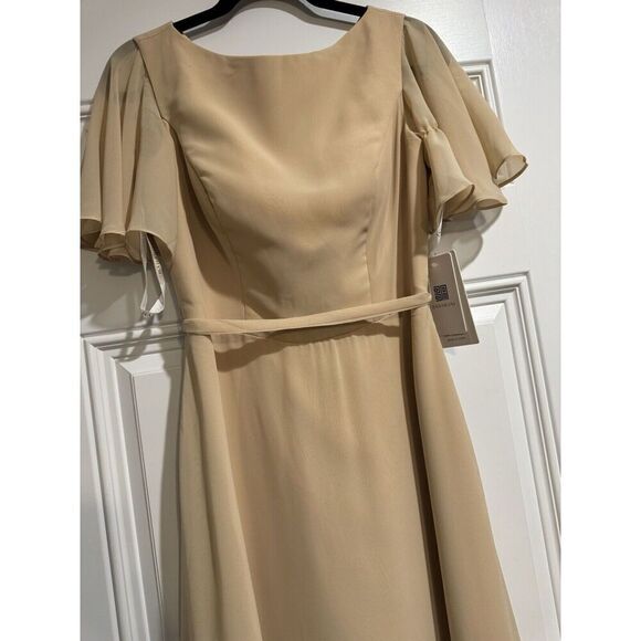Babaroni Yvette Full Length Chiffon Dress Champagne Size 6 NWT Flutter Women’s - Picture 8 of 12